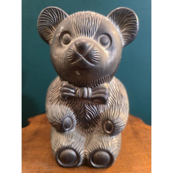 Teddy Bear Vintage Coin Bank Silverplate Seated w/Bowtie 4.75"x3"x2.5" - Picture 2 of 8